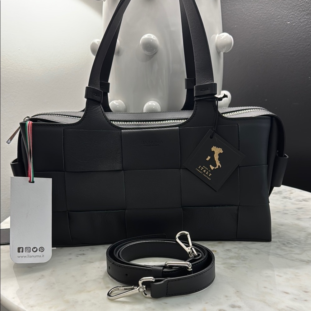 Lia Numa Black Leather Tote with Silver Accents
